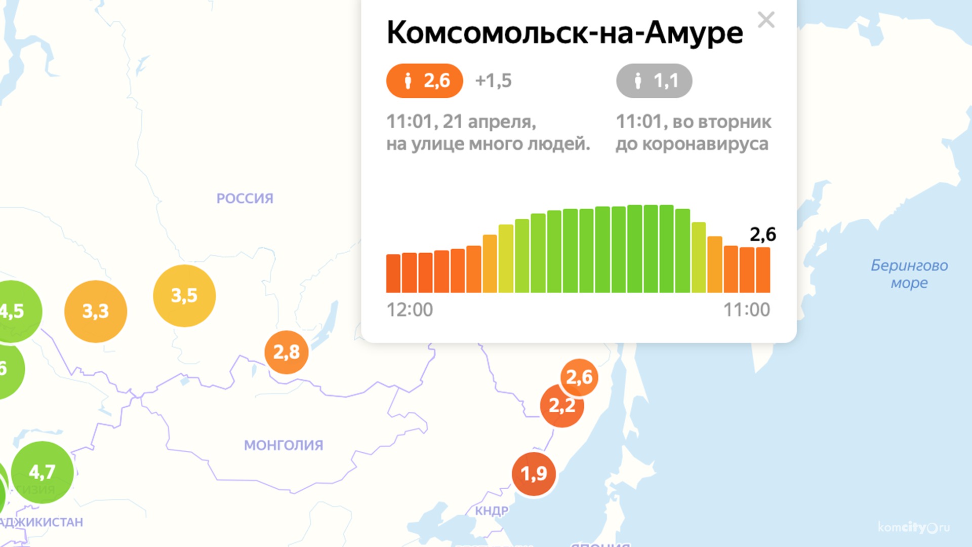 Несмотря на подтверждённый случай Covid-19, индекс самоизоляции в Комсомольске-на-Амуре остаётся низким